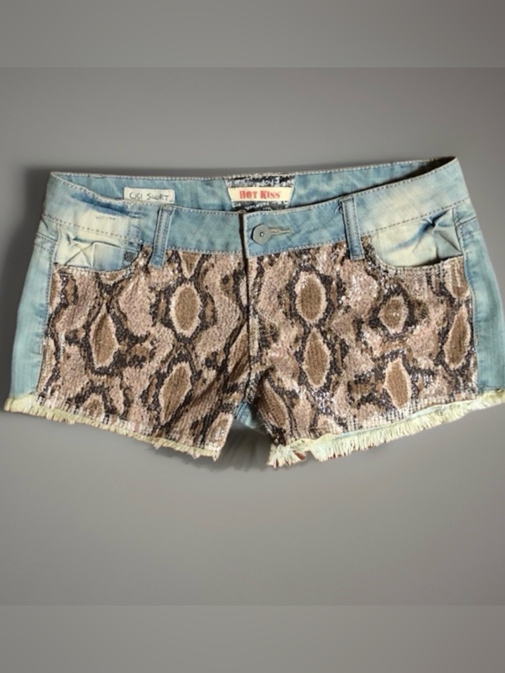 Frayed Snake Print Cutoffs Booty Shorts